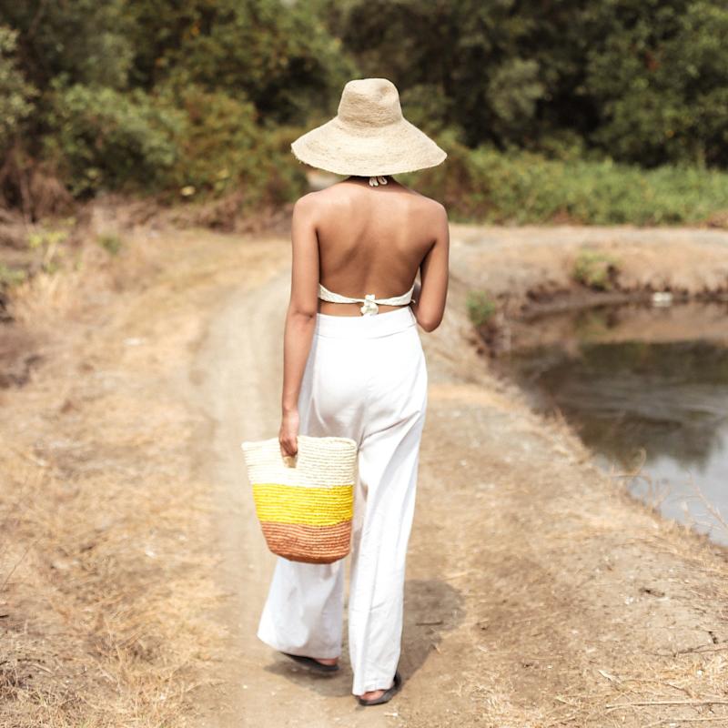 Thumbnail of Sayan Raffia Tote Bag In Yellow & Beige image