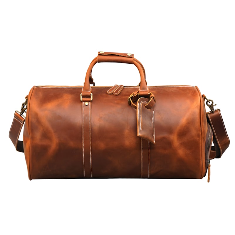 Thumbnail of Leather Over Night Bag With Shoe Storage - Brown image