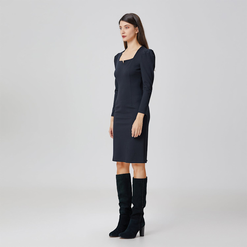 Thumbnail of Puffy Sleeves Fitted Dress - Black image