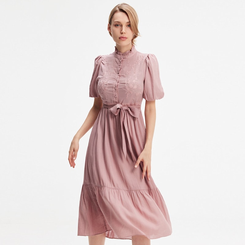 Thumbnail of Tea Dress With Tiered Ruffles - Pink image