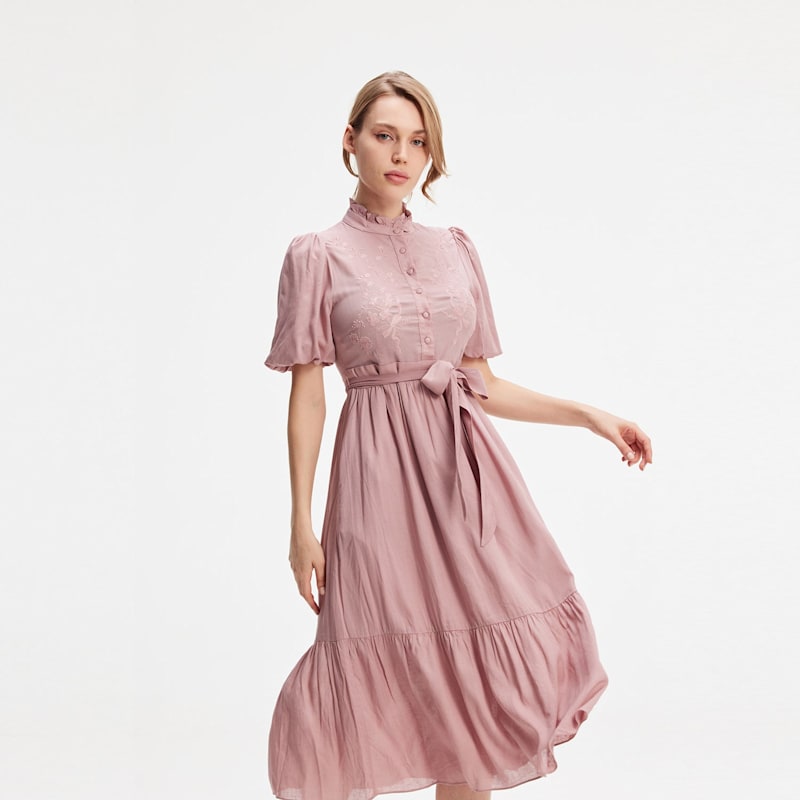 Thumbnail of Tea Dress With Tiered Ruffles - Pink image