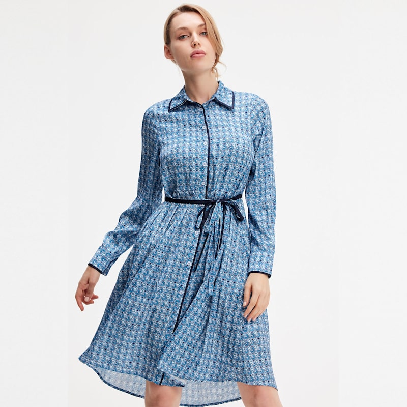 Thumbnail of Geometric Print Shirt Dress - Blue image