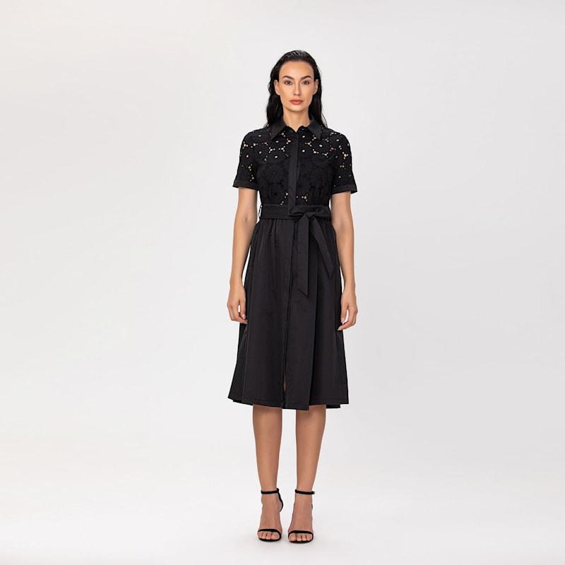 Thumbnail of Lace And Cotton Shirt Dress With Belt - White image