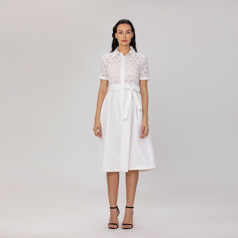 Thumbnail of Lace And Cotton Shirt Dress With Belt - White image