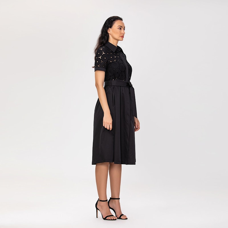 Thumbnail of Lace And Cotton Shirt Dress With Belt - White image