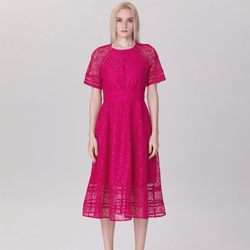 Thumbnail of All-Lace Flared Dress And Trims - Fuchsia image