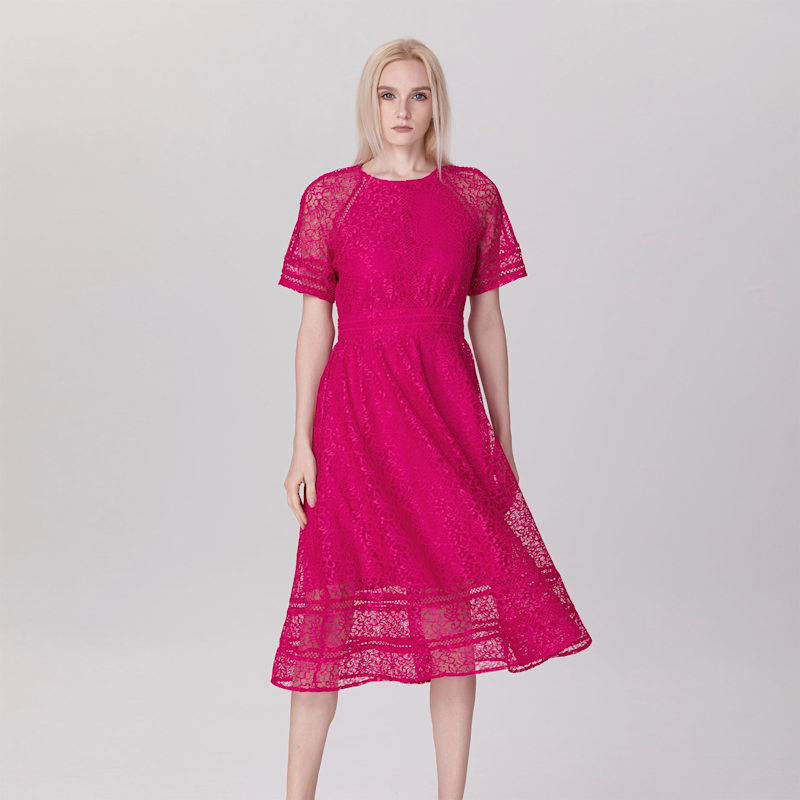 Thumbnail of All-Lace Flared Dress And Trims - Fuchsia image