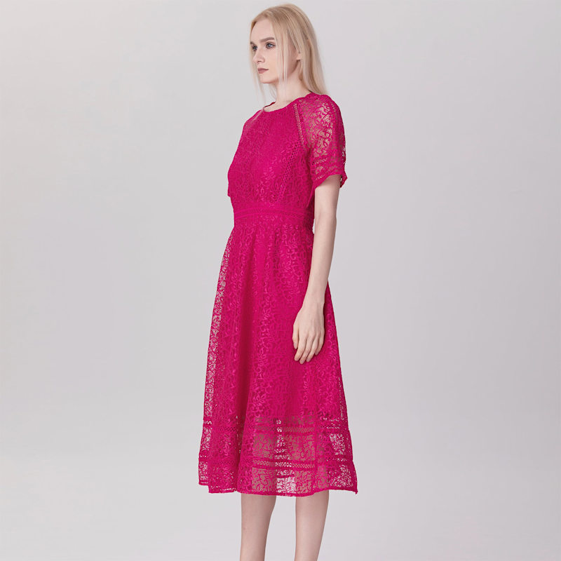 Thumbnail of All-Lace Flared Dress And Trims - Fuchsia image