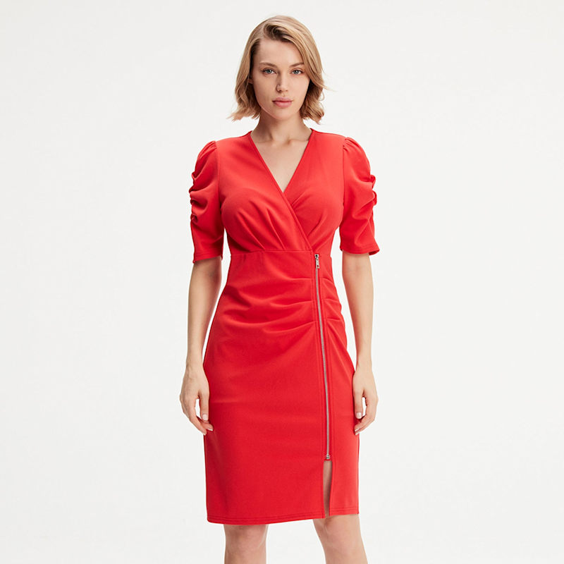 Jersey Dress With Zip Side - Red | Smart and Joy | Wolf & Badger
