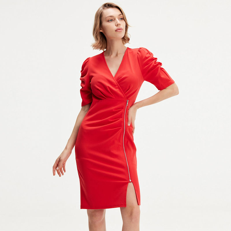 Thumbnail of Jersey Dress With Zip Side - Red image
