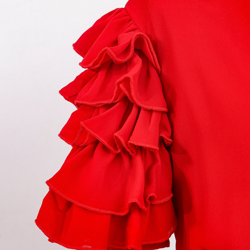 Thumbnail of Tiered Frills Shoulder Long Dress - Red image