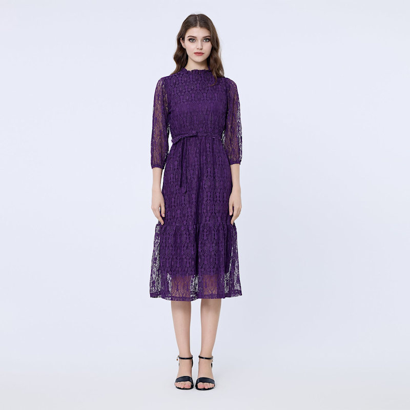 slim fit dress slacks Square Neckline Fit and Flare Silhouette Midi Silk Dress EU32 / Fuchsia
