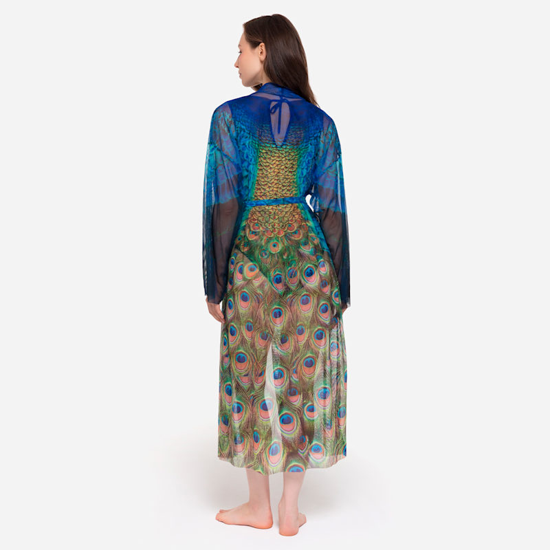 Thumbnail of Tan-Through Mesh Beach Cover-Up Robe Peacock Mayura image