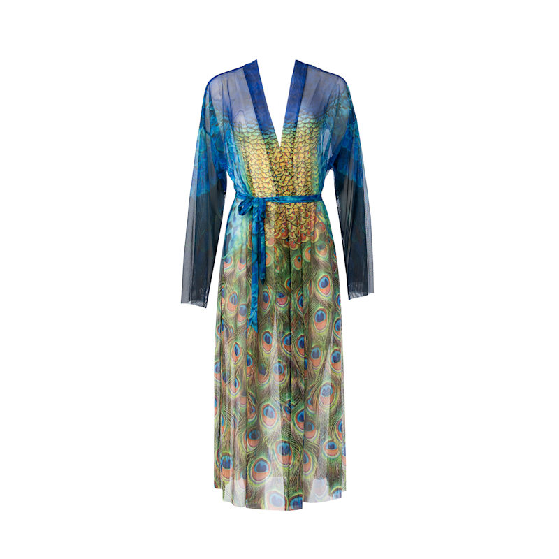 Thumbnail of Tan-Through Mesh Beach Cover-Up Robe Peacock Mayura image