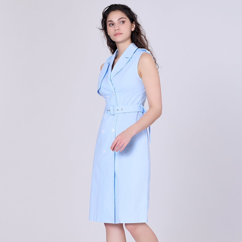 Thumbnail of Double Breasted Trench Style Sleeveless Dress - Light Blue image