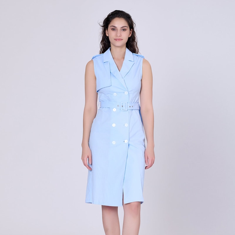 Thumbnail of Double Breasted Trench Style Sleeveless Dress - Light Blue image