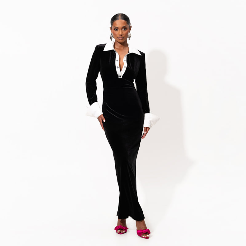 Robin Velvet Maxi Dress In Black Onyx | OFUURE | Wolf & Badger