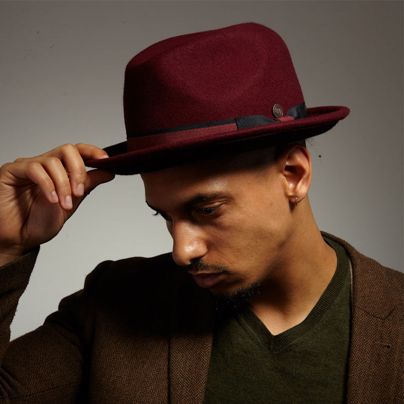 Thumbnail of Robin Burgundy Wool Felt Two Tone Trilby Fedora Hat image