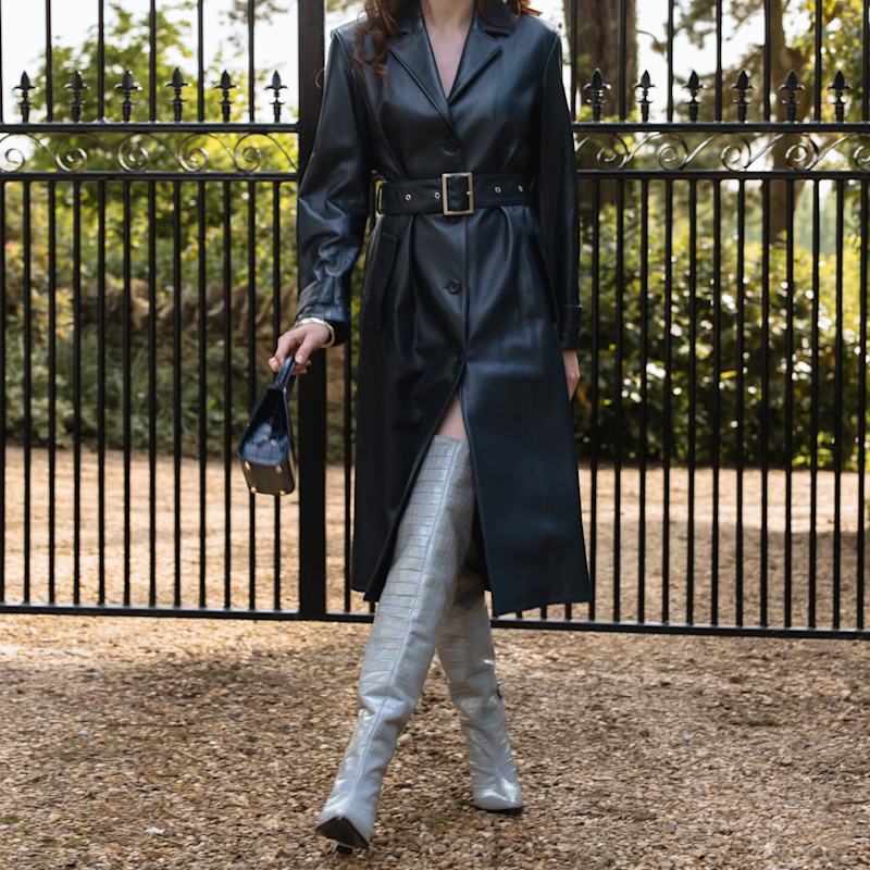Thumbnail of Roma Grey Crocodile Print Over Knee Boots image