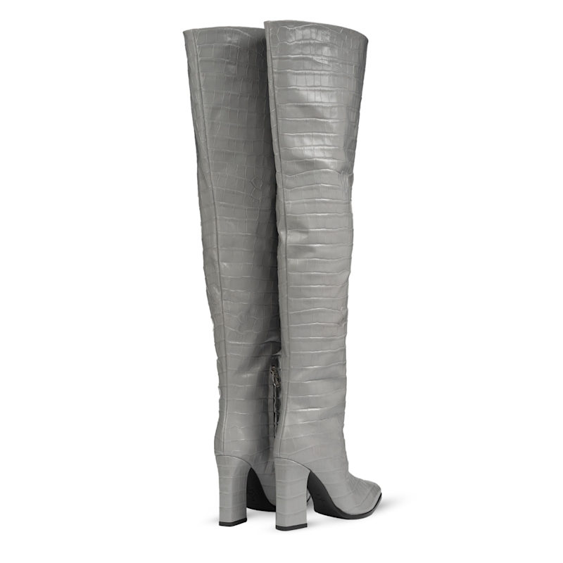 Thumbnail of Roma Grey Crocodile Print Over Knee Boots image
