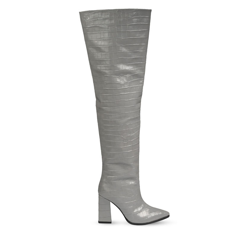 Thumbnail of Roma Grey Crocodile Print Over Knee Boots image