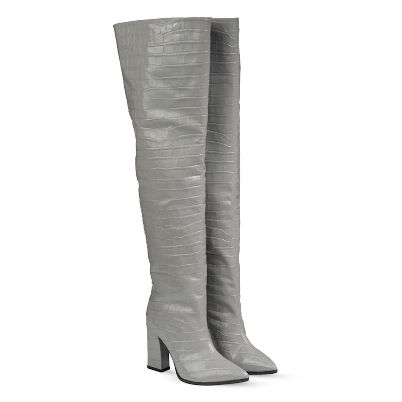 Thumbnail of Roma Grey Crocodile Print Over Knee Boots image
