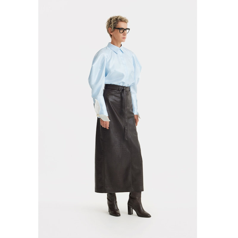 Thumbnail of Romantic Silk Organza Blouse With Balloon Sleeves – Light Blue image