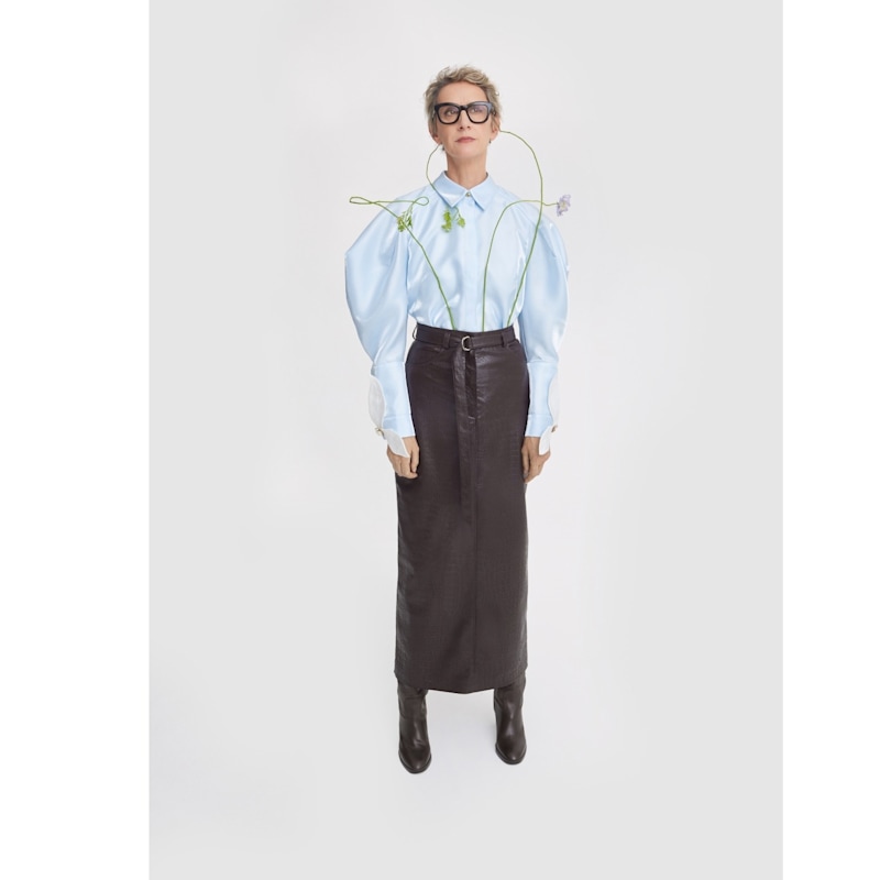 Thumbnail of Romantic Silk Organza Blouse With Balloon Sleeves – Light Blue image