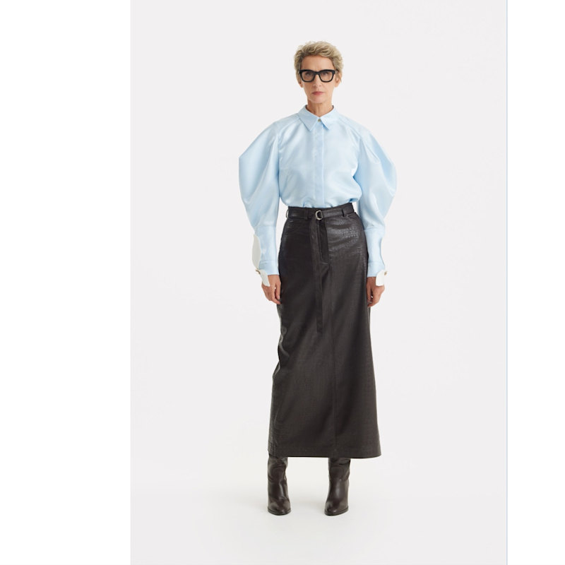 Thumbnail of Romantic Silk Organza Blouse With Balloon Sleeves – Light Blue image