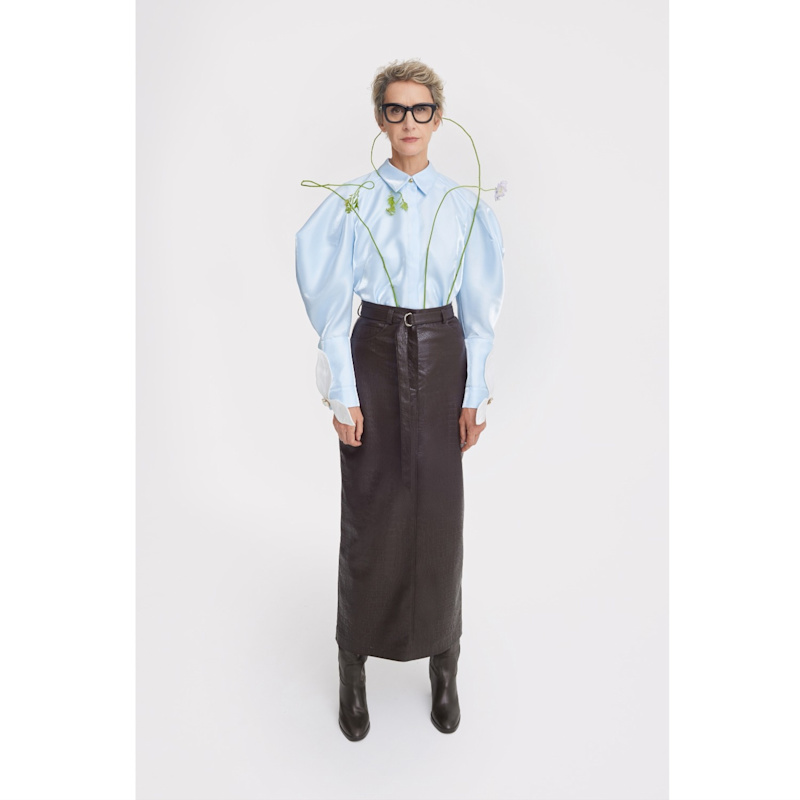 Thumbnail of Romantic Silk Organza Blouse With Balloon Sleeves – Light Blue image