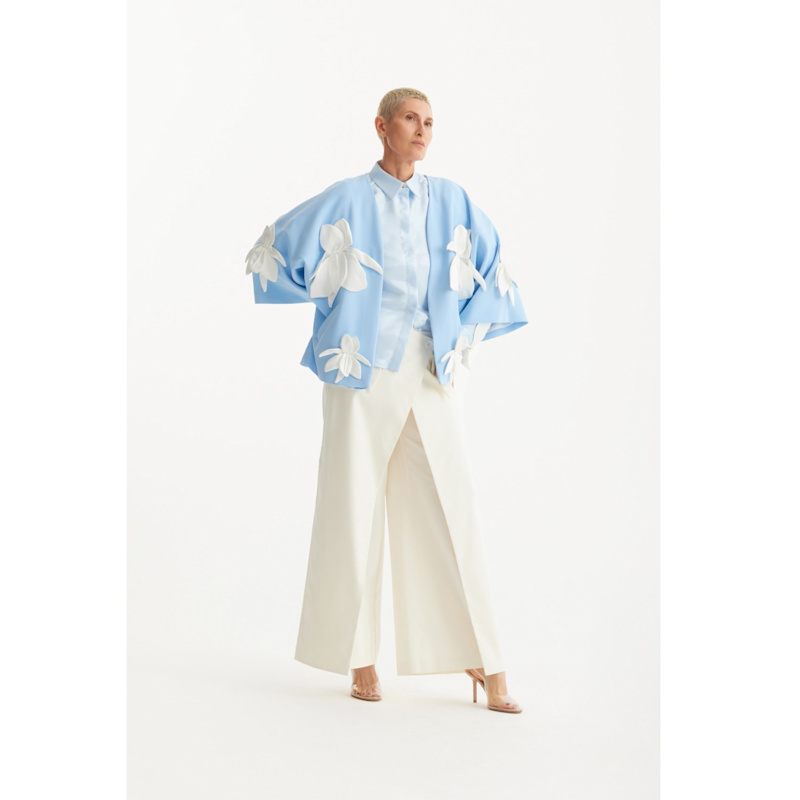 Thumbnail of Romantic Silk Organza Blouse With Balloon Sleeves – Light Blue image