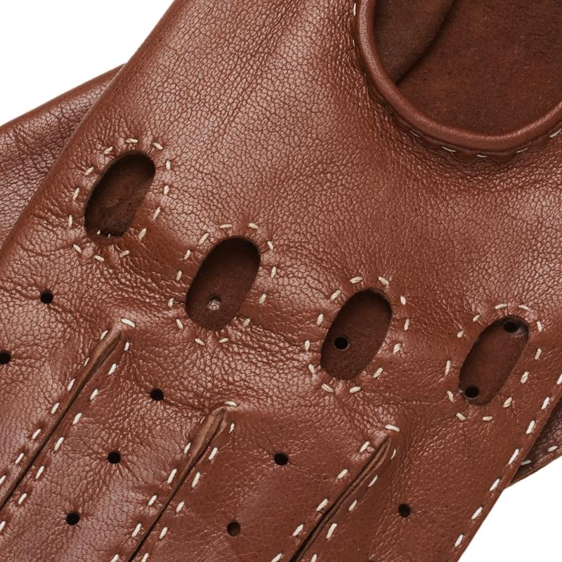 Thumbnail of Rome - Men's Handsewn Lambskin Driving Gloves In Saddle Brown With Creme image