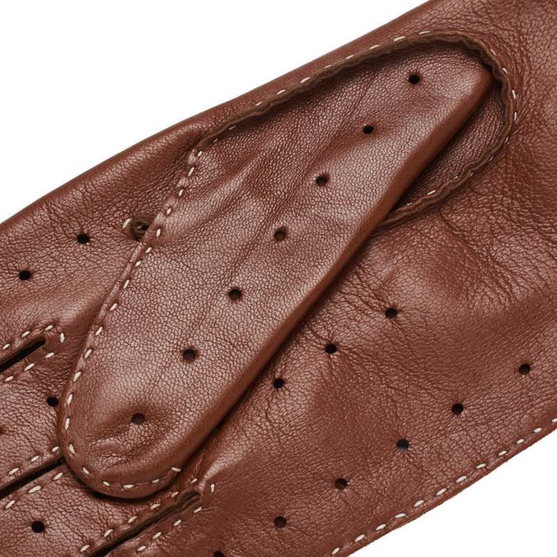 Thumbnail of Rome - Men's Handsewn Lambskin Driving Gloves In Saddle Brown With Creme image