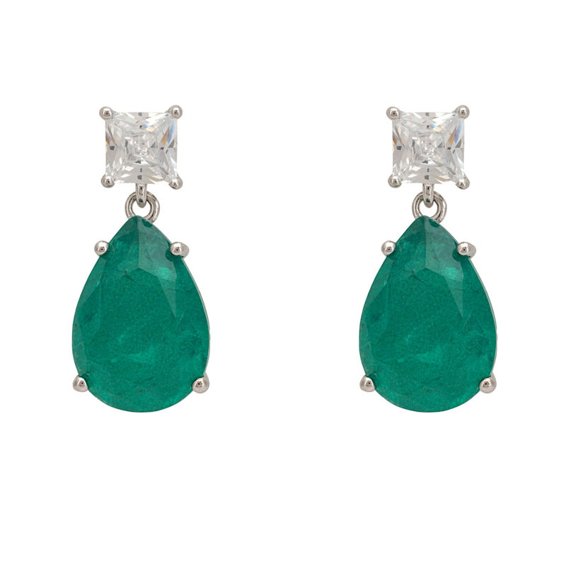 Thumbnail of Rosa Colombian Emerald Drop Earrings Silver image