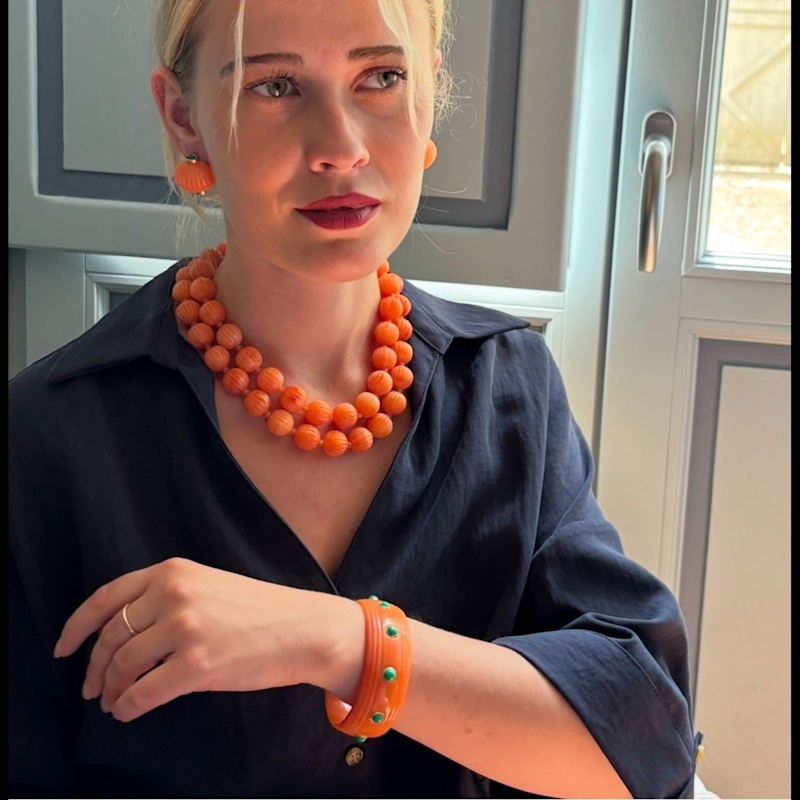 Thumbnail of Rosa Coral And Jade Resin Bangle image
