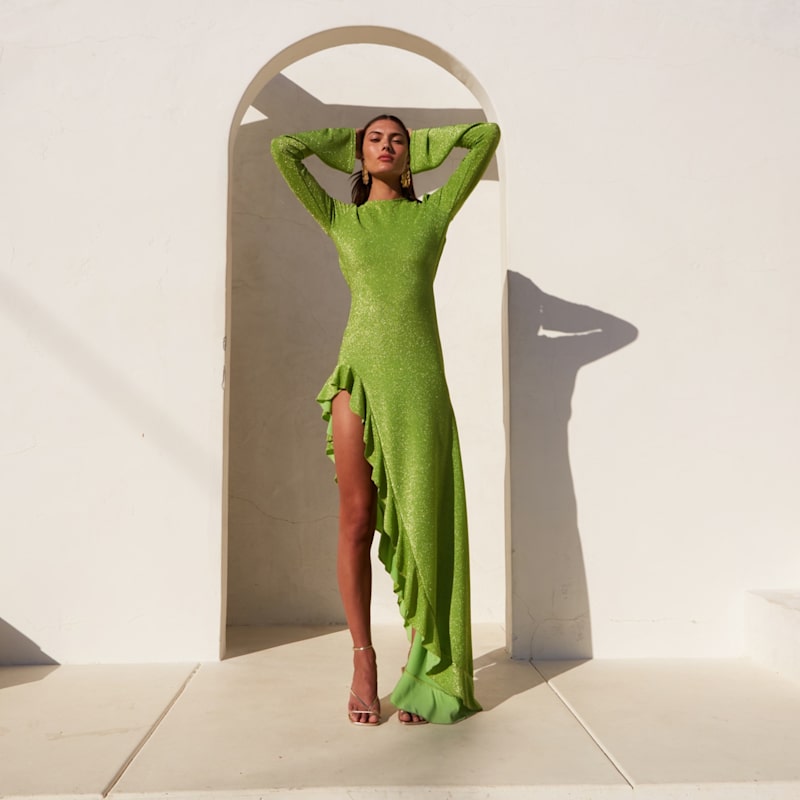 delfi collective green dress Rosalia Ruffle by Chiffon dress