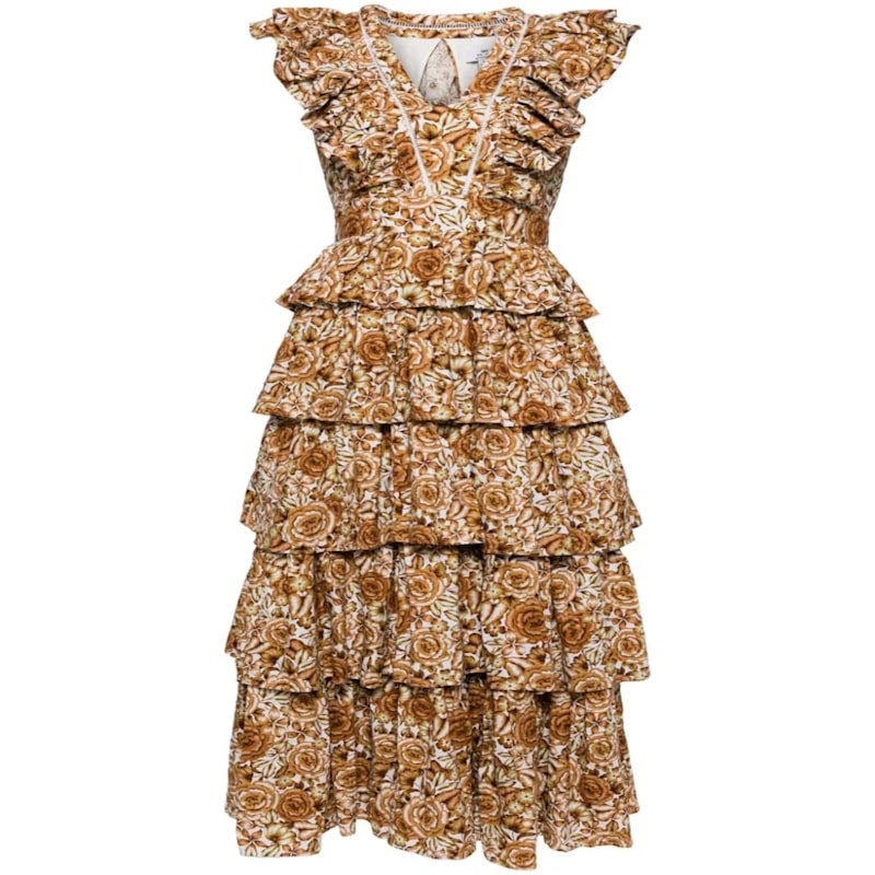 chinese dress ladies Florence Linen Blend Dress-Olive Leopard Flora main image 0