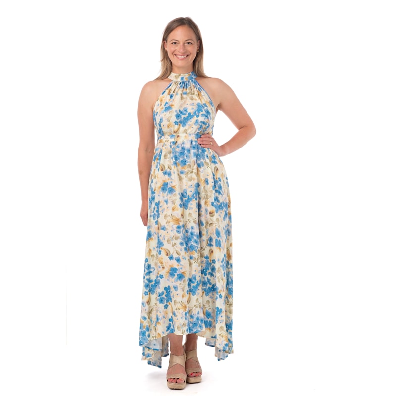 Thumbnail of Rosamunda Blue Pansies Halterneck Dress image