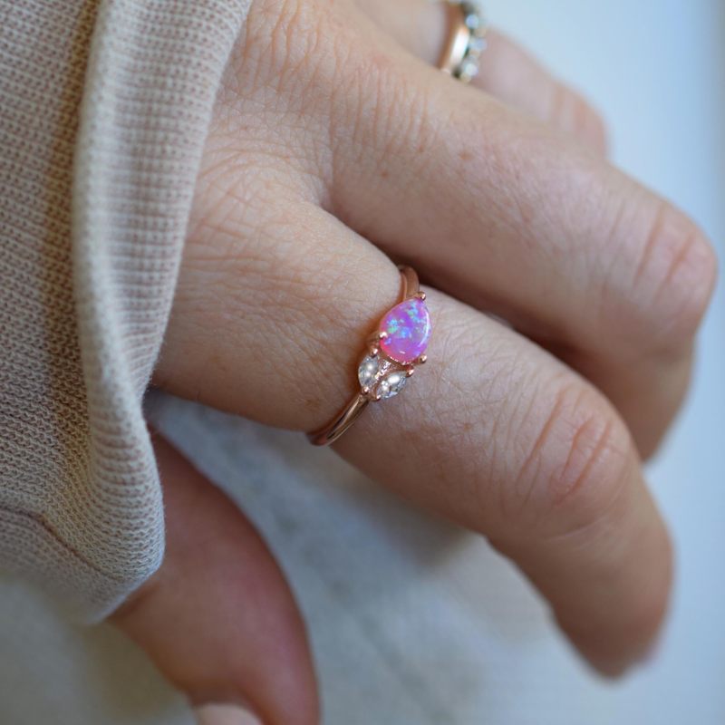 Thumbnail of Rose Gold Pink Opal Leaflet Ring image