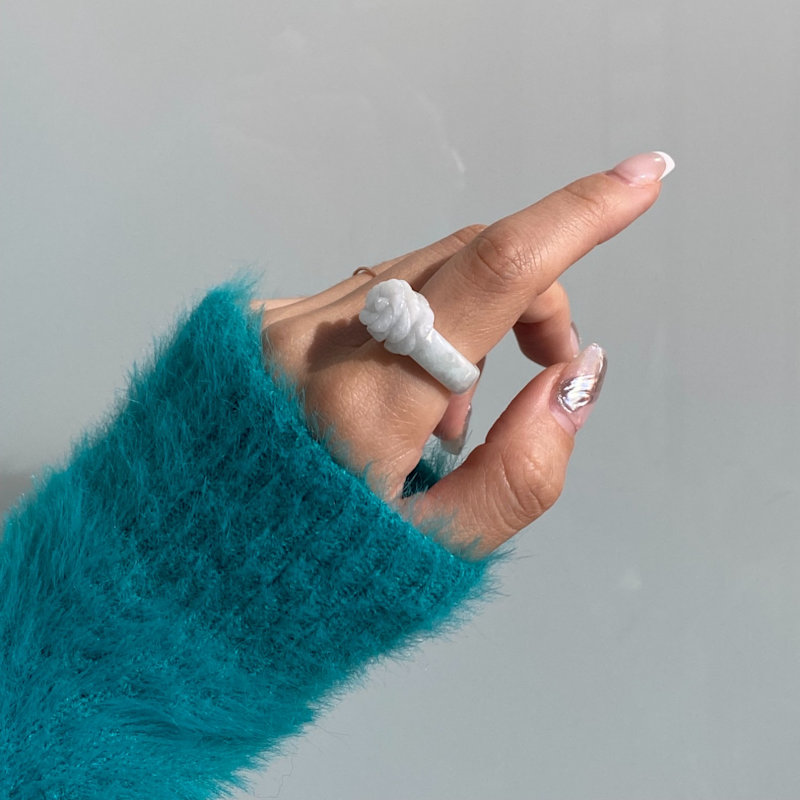Thumbnail of Rose Off White Jade Ring image