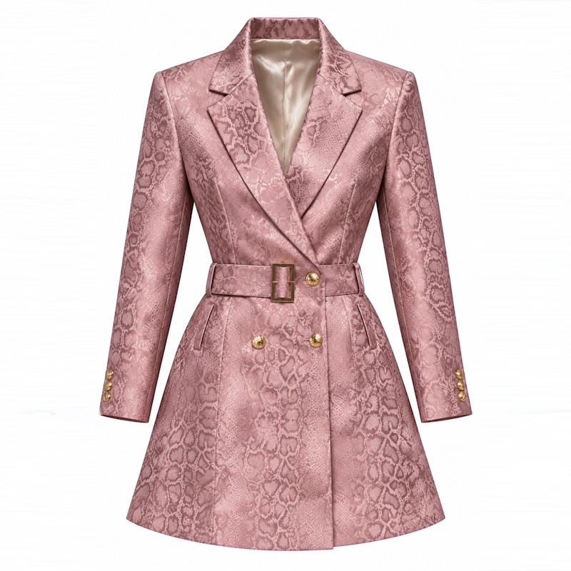 rose gold blazer dress Serpent Handcrafted Pink Jacquard With Belt by Richa Sharma Product ID:AP1E213245_BI412_M