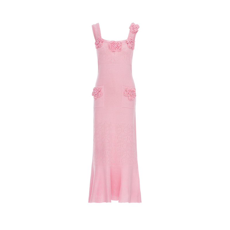 Thumbnail of Rose Vanilla Knit Dress With Handmade Knit Details image