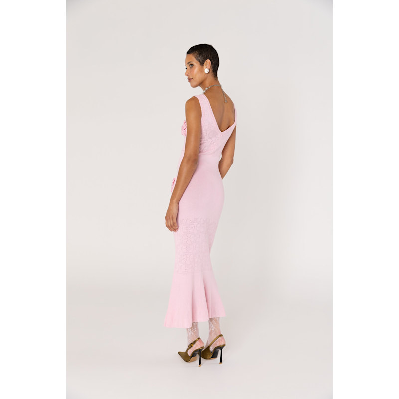 Thumbnail of Rose Vanilla Knit Dress With Handmade Knit Details image