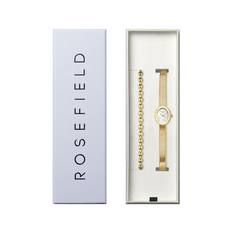 Rosefield Ladies Mini Oval Gold Watch + Coffee Bean Bracelet Gift Set ...