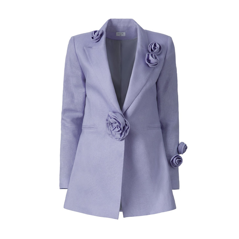 Thumbnail of Rosette Appliqué Blazer In Purple Linen image