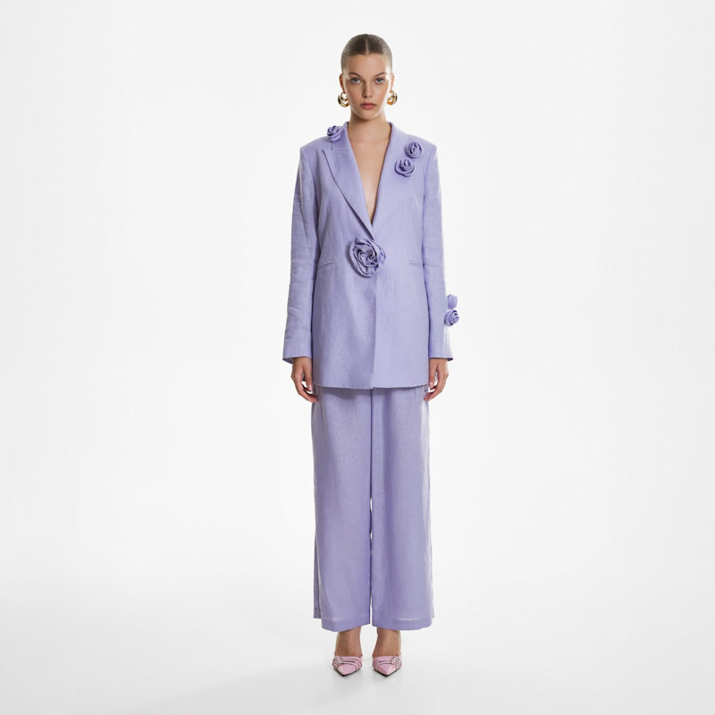 Thumbnail of Rosette Appliqué Blazer In Purple Linen image