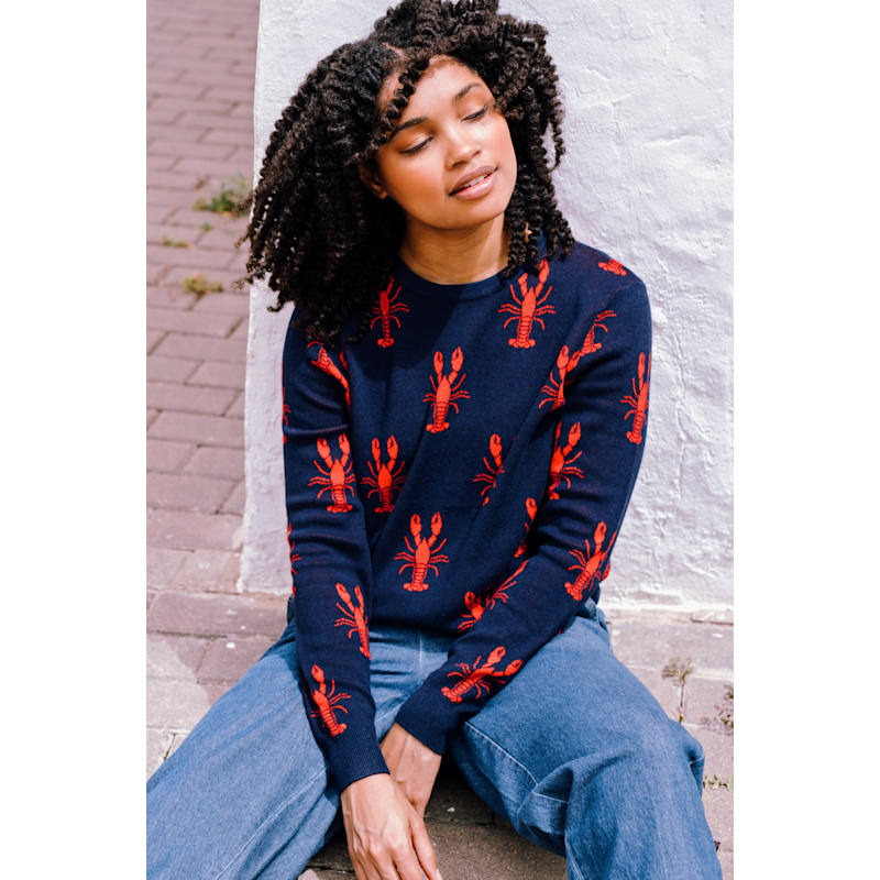 Thumbnail of Rosie Sweater Navy, Lobster Repeat image