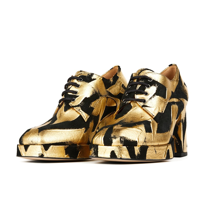 Thumbnail of Roulette Platform - Gold & Black - Womens Designer Heels image