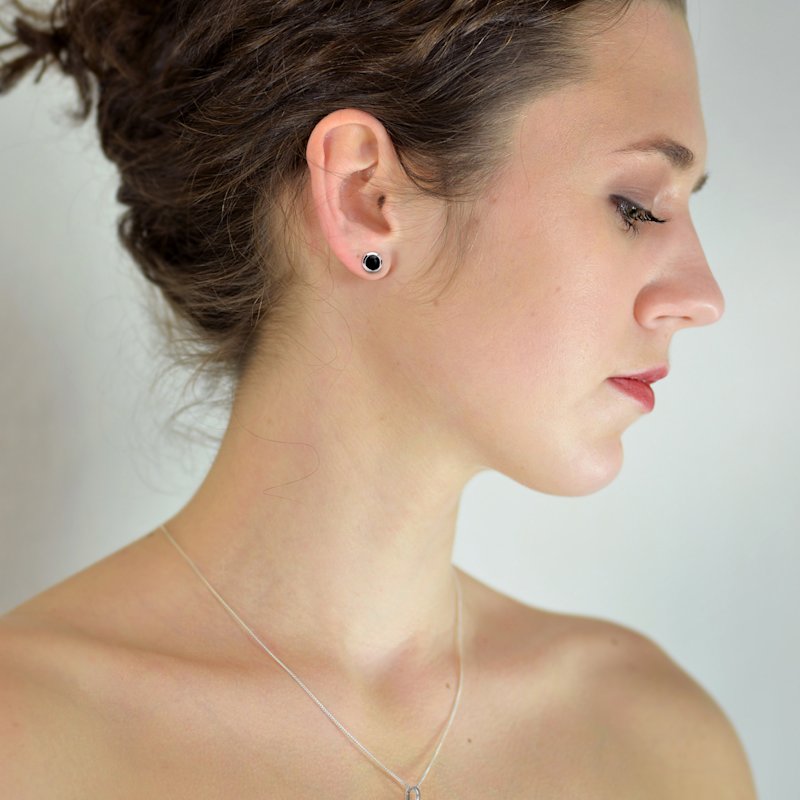 Thumbnail of Round Black Onyx Studs In Sterling Silver image