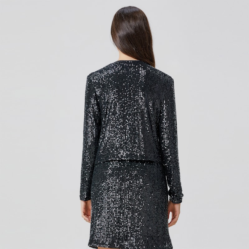 Thumbnail of Round Collar Glitter Jacket - Black image
